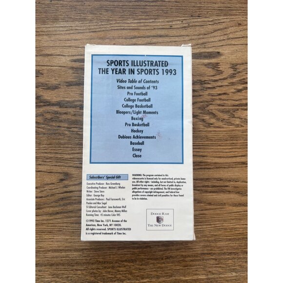 Sports Illustrated The Year In Sports 1993 VHS Highlights Documentary Pre-Owned - Picture 2 of 3